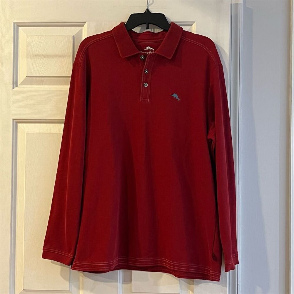Tommy Bahama Men's Long Sleeve Polo Shirt Red Size L Casual Collared